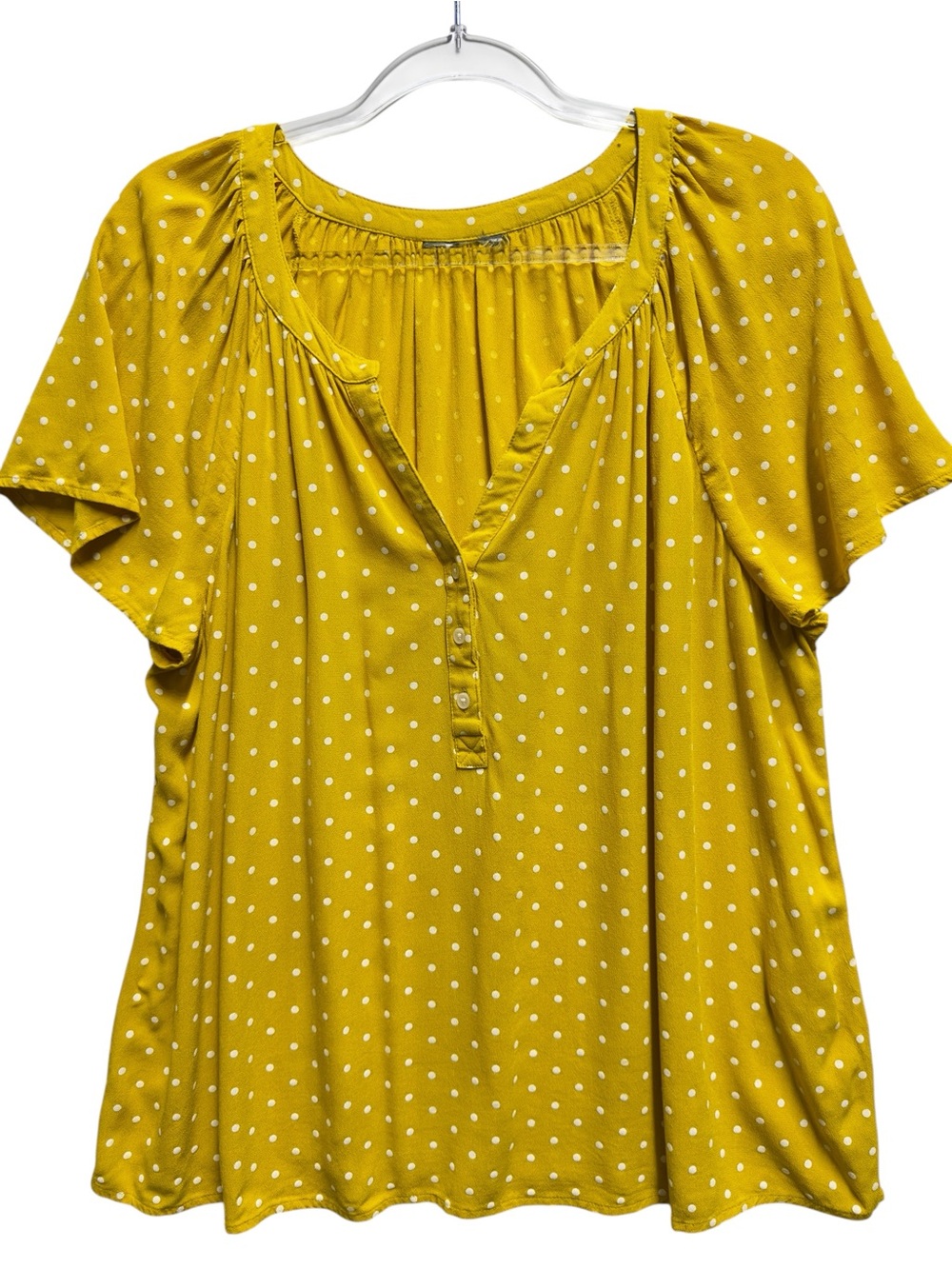 Pure Rayon Knit Gauze Chambray Polka Dots Flutter Ruffle Pleated Blouse Top